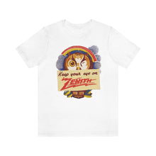 Load image into Gallery viewer, &quot;Keep Your Eye on Zenith&quot; Owl vintage radio ad Tshirt
