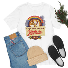 Load image into Gallery viewer, &quot;Keep Your Eye on Zenith&quot; Owl vintage radio ad Tshirt
